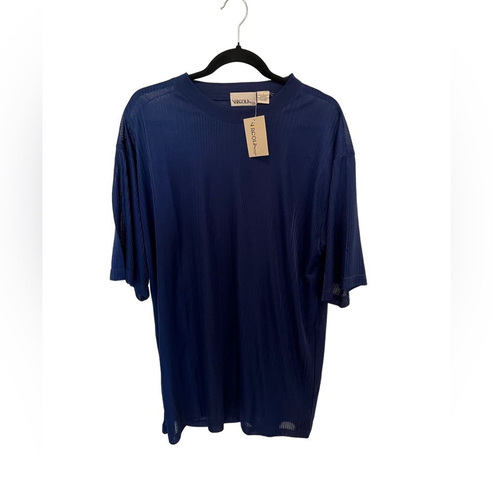 Vintage Virgola Classic Blue Rib Knit Mockneck T-shirt✨